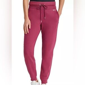 DKNY Burgundy Drawstring Rhinestone Logo Fleece Jogger Sweatpants, Size XS